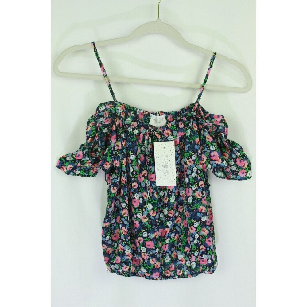 Sienna Sky Top Small Floral Crop Womens Off Shoulder Cap Sleeve New